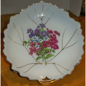 Vintage Leaf Shaped Collector/Candy Plate/Dish Japan Floral Gold Trim